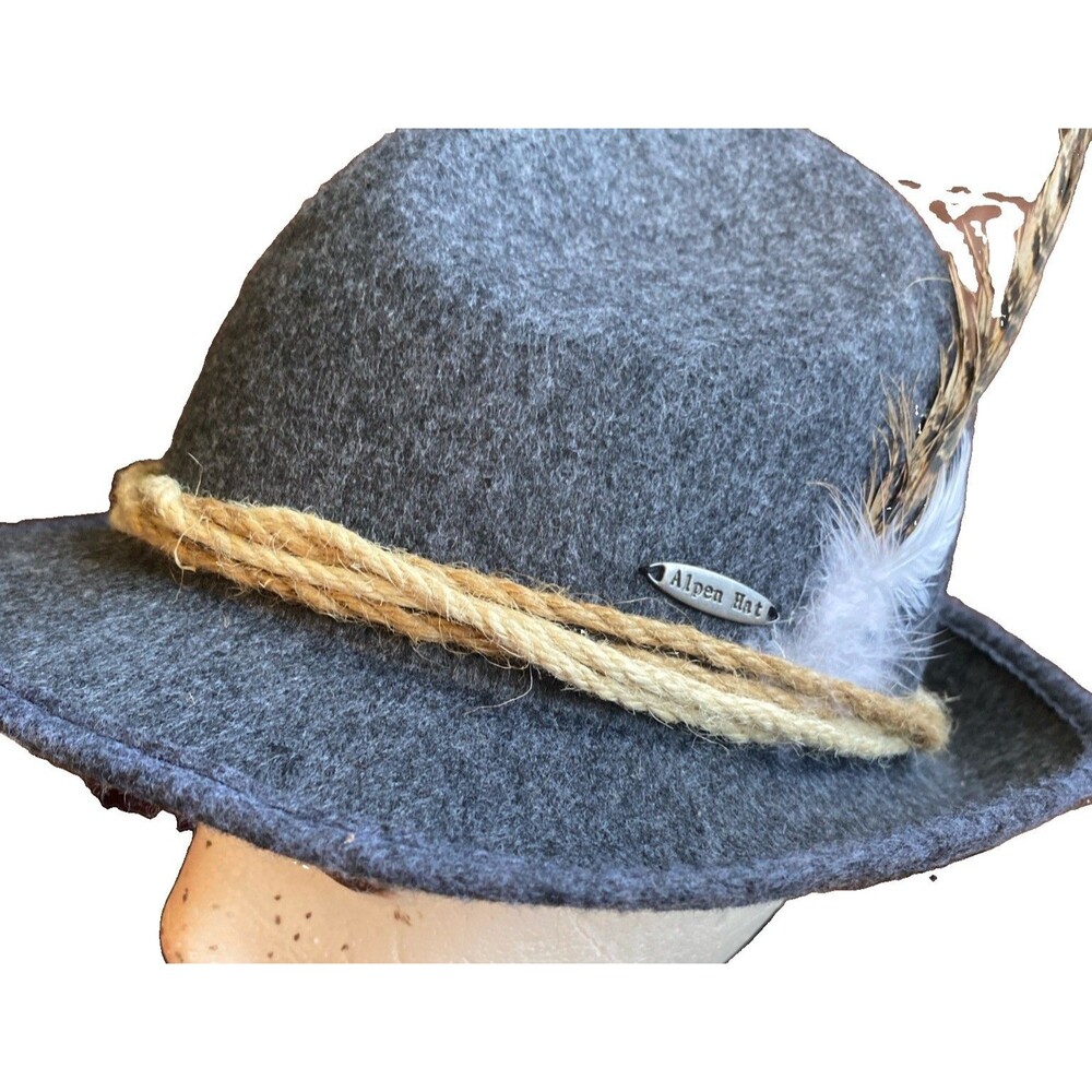 German Alpine Bavarian Oktoberfest Costume Hat with Feather Gray